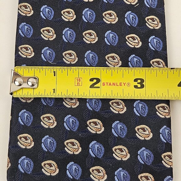 Ermenegildo Zegna Mens Neck Tie Silk Blue Gold Rose Pattern Italy Business - Picture 5 of 5